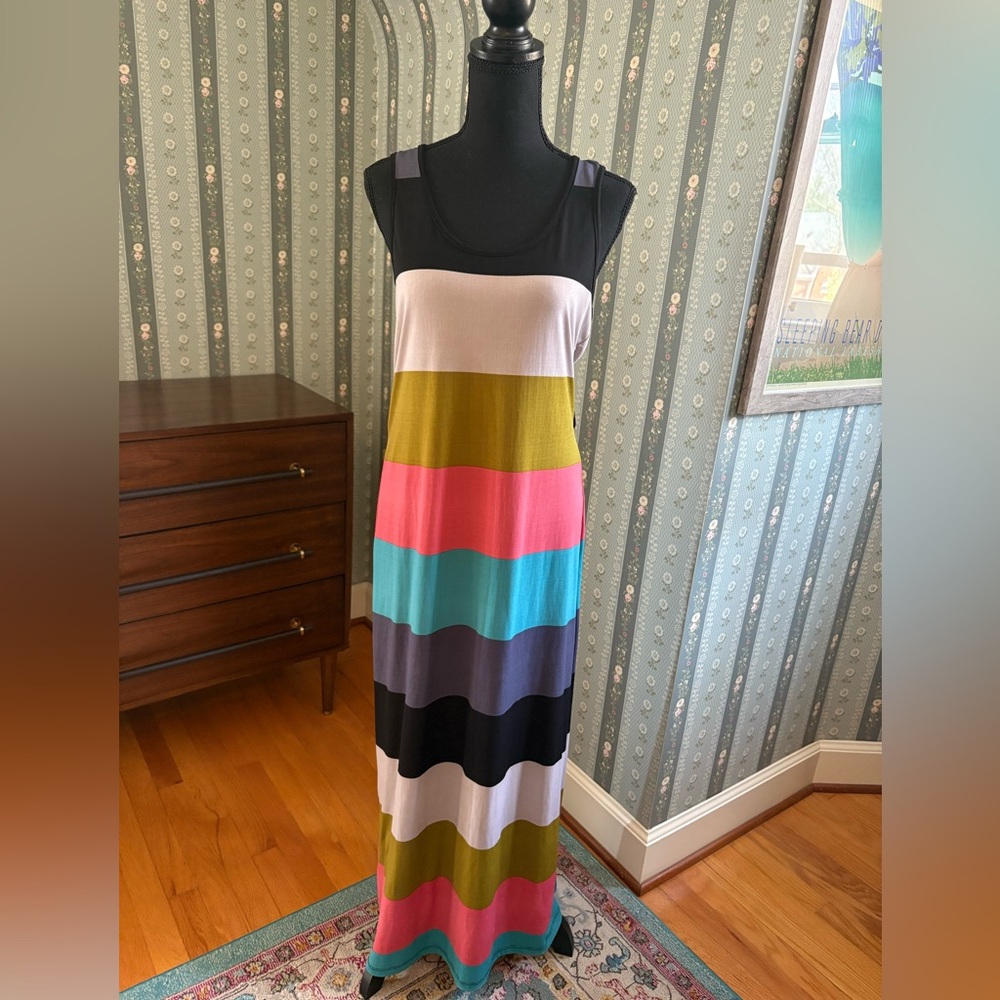 Green Envelope Multicolor Stripe Maxi